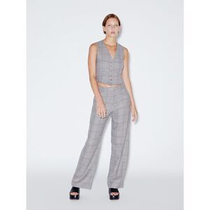 Rosetta Getty Virgin Wool Trouser Wide Leg Plaid Pants New Size 8